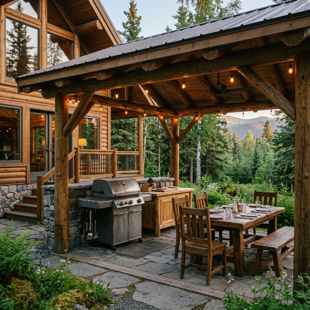 Covered outdoor kitchen and dining deck